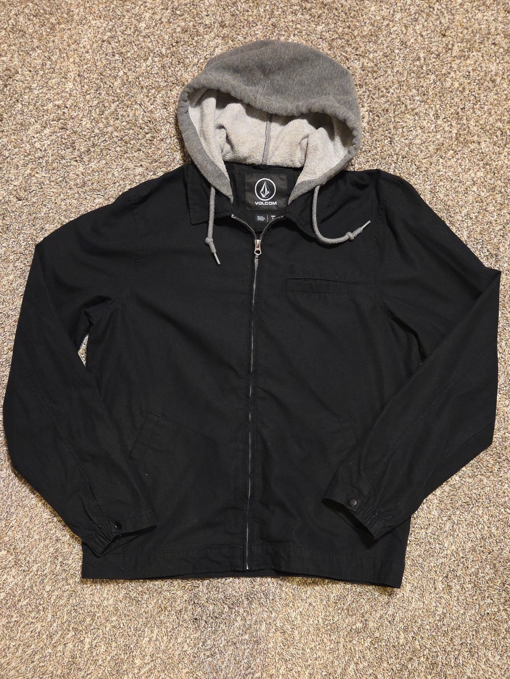 Volcom Mens Black Hooded Zip Jacket A1502305 Gray Hood Large